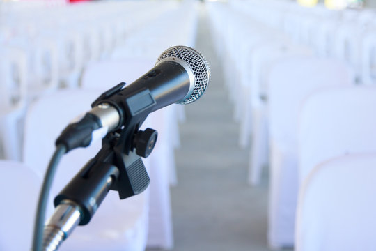 Stock Photo - Close up of microphone in conference room