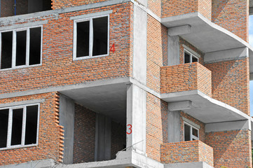 Building construction site from concrete and brick