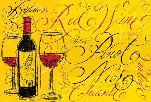 Red wine with calligraphy