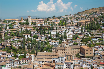 Fototapeta na wymiar Granada - look to Albayzin district from Alhambra fortress.