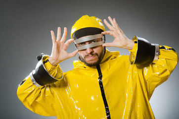 Man wearing metal glasses in techno concept
