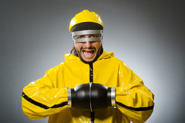Fototapeta premium Man wearing metal glasses in techno concept