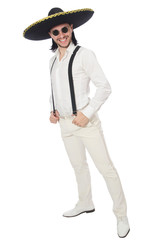 Mexican man wearing sombrero isolated on white