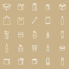 Packaging line icons on brown background