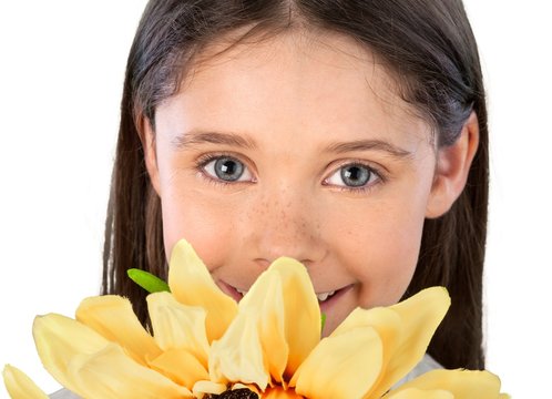 Child, flower, Playing.