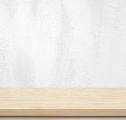 Empty wooden table over grunge cement wall, vintage, background, template, display