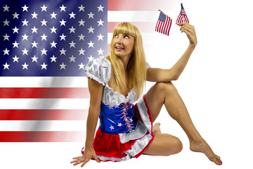women dressed up in a costume with the American flag on 4th of July
