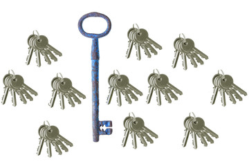 old big vintage forged key standing out from the crowd