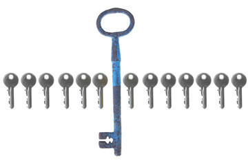 old big vintage forged key standing out from the crowd