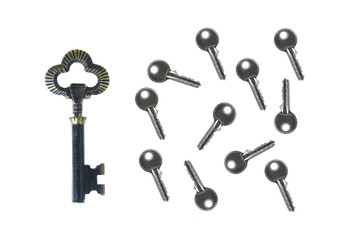 old big vintage forged key standing out from the crowd