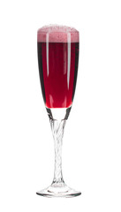 Close up of red champagne glass. 