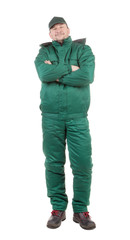 Naklejka premium Worker in green overalls. 