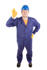 Worker in blue protective helmet. 