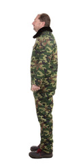 Fototapeta na wymiar Camouflage winter jacket with black collar. 