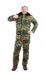 Camouflage winter jacket with black collar. 