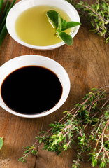 Olive oil, balsamic vinegar and herbs