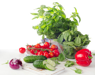 Fresh healthy vegetables isolated on the white background