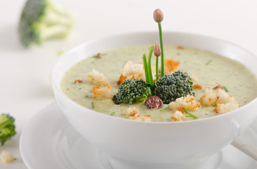 Delicious creamy vegetable soup in  a bowl.