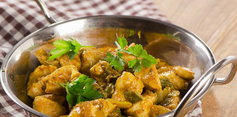 Chicken curry in a balti dish