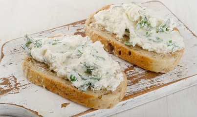 Healthy sandwiches  for   breakfast  on   a cutting board.