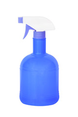 blue plastic spray bottle isolated on white background