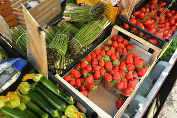 red strawberries on counter