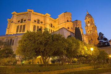 Fototapeta na wymiar Malaga - The Cathedral at dusk