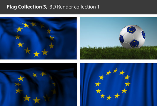 EU 3D Flag, European Background (3D Render)