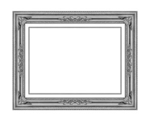 Silver wooden picture frame isolated on white background