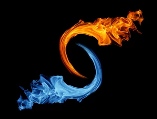 Papier Peint photo Flamme Yin-yang symbol, ice and fire