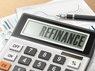 calculator with the word refinance