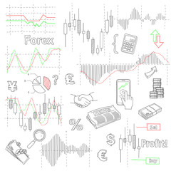 Forex market hand drawn vector background with business, financial data and diagrams - 85635143