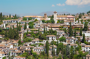 Fototapeta na wymiar Granada - The look to The Albayzin district from Alhambra