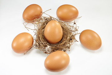 Eggs with nest  isolated on white background