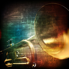 abstract grunge background with trumpet