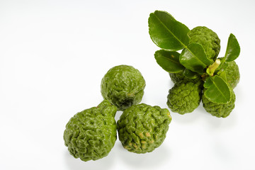 Kaffir Lime with leaves isolated on white backround