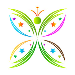 Abstract butterfly logo design isolated on white background.