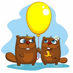 Two beaver with a yellow ball