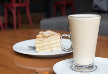 hot coffee on wood table