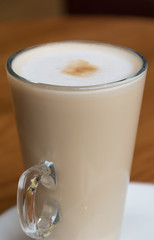 hot coffee on wood table