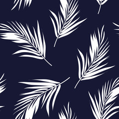 Obraz premium Dark blue and white seamless graphic pattern with palm tree