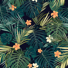 Panele Szklane Podświetlane  Jasne kolorowe tropikalne bezszwowe tło z liśćmi i leaves