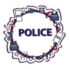 Vector design police symbols in round form with dark colors