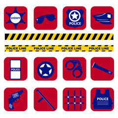 Vector set silhouette police symbols in dark blue color
