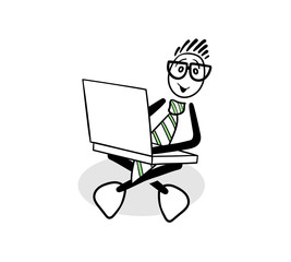 Fototapeta na wymiar Cute cartoon businessman using laptop