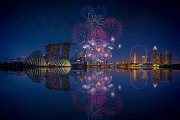 Rolgordijnen Singapore Fireworks © Kjersti