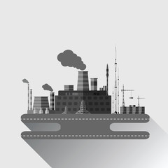 An industrial factory in the flat design style with the long shadow.