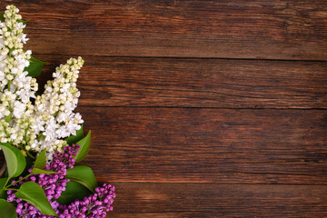 The beautiful lilac on a wooden background