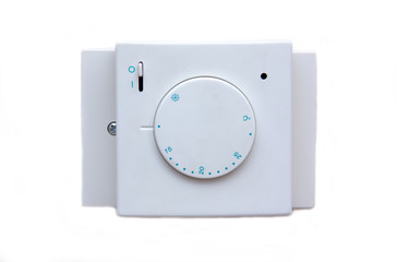 Temperature controller on white background viewed from the front