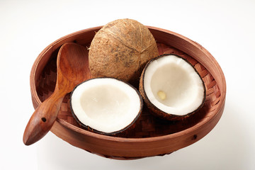 Coconut in Tray isolated on white background